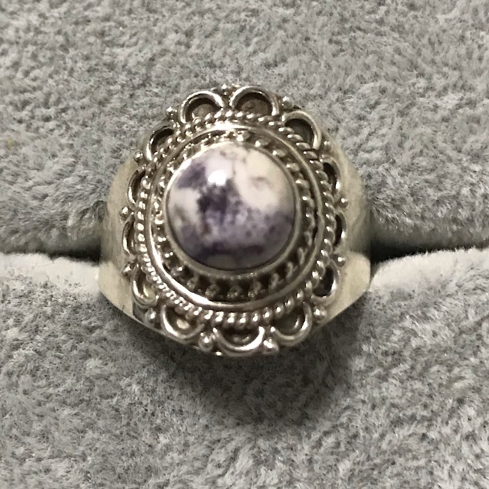 New Sterling Silver Purple Utah Tiffany Stone Ring Size 8.75 Filigree Crown Band